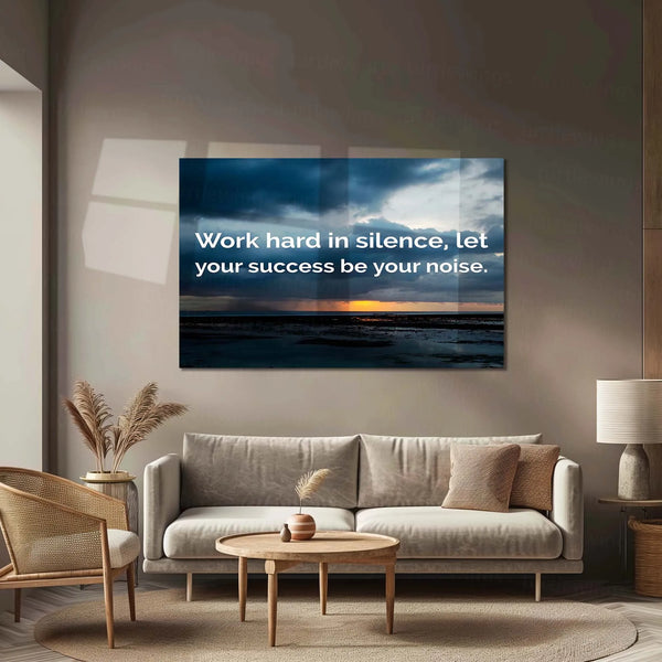 Quote Metal Poster | Work in Silence Quote Metal Poster | Inspirational Sunset Wall Art | Success Motivation Metal Poster
