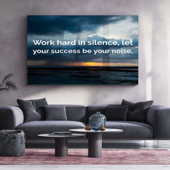 Quote Metal Poster | Work in Silence Quote Metal Poster | Inspirational Sunset Wall Art | Success Motivation Metal Poster
