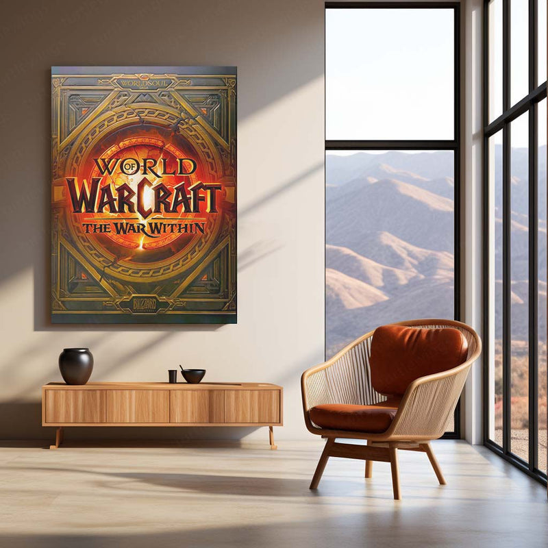 Game Metal Poster | World of Warcraft – The War Within Golden Emblem Metal Poster | Fantasy Gaming Wall Frame