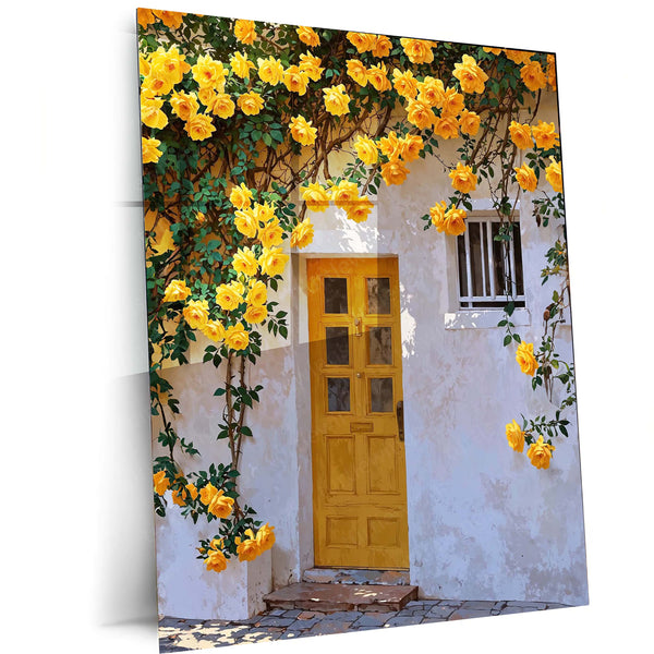Yellow Rose Door – Vintage Floral Home Décor Metal Poster | Elegant Wall Frame