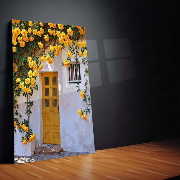 Yellow Rose Door – Vintage Floral Home Décor Metal Poster | Elegant Wall Frame