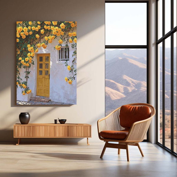Yellow Rose Door – Vintage Floral Home Décor Metal Poster | Elegant Wall Frame