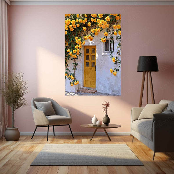 Yellow Rose Door – Vintage Floral Home Décor Metal Poster | Elegant Wall Frame