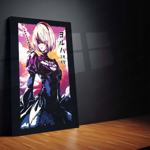 Anime Metal Poster | YoRHa No.2 Type B (2B) – NieR: Automata Metal Poster | Android Warrior Wall Frame