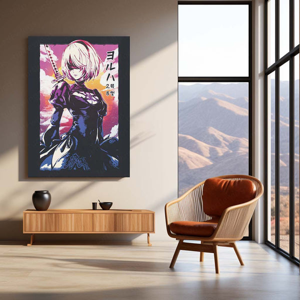 Anime Metal Poster | YoRHa No.2 Type B (2B) – NieR: Automata Metal Poster | Android Warrior Wall Frame