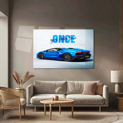You Only Live Once – Blue Lamborghini Aventador Roadster Metal Poster | YOLO Luxury Supercar Wall Art