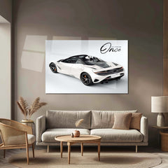 You Only Live Once – White McLaren 750S Spider Metal Frame | YOLO Supercar Wall Art