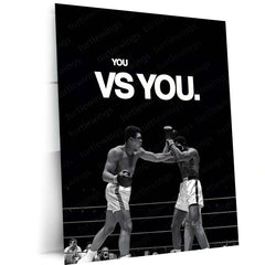 Quote Metal Poster | Muhammad Ali – You vs You Metal Frame Inner Battle & Unbreakable Will Wall Art | Greatest Mindset Motivation Metal Poster