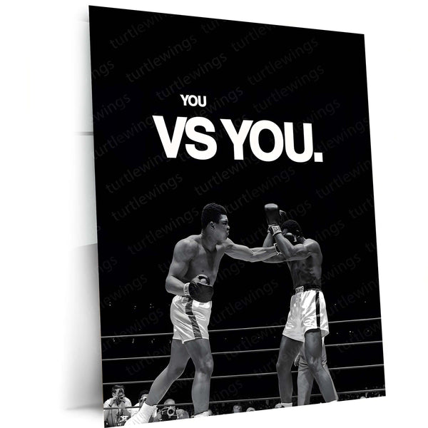 Quote Metal Poster | Muhammad Ali – You vs You Metal Frame Inner Battle & Unbreakable Will Wall Art | Greatest Mindset Motivation Metal Poster
