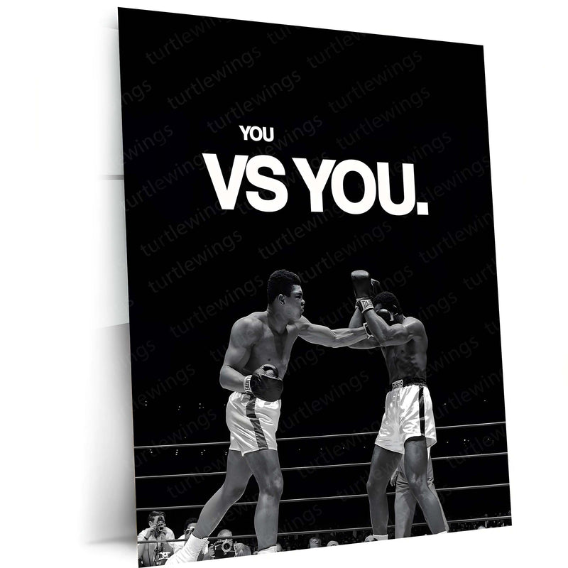 Quote Metal Poster | Muhammad Ali – You vs You Metal Frame Inner Battle & Unbreakable Will Wall Art | Greatest Mindset Motivation Metal Poster