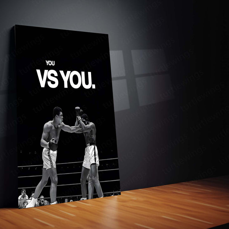 Quote Metal Poster | Muhammad Ali – You vs You Metal Frame Inner Battle & Unbreakable Will Wall Art | Greatest Mindset Motivation Metal Poster