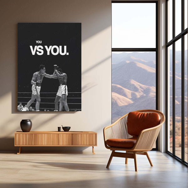 Quote Metal Poster | Muhammad Ali – You vs You Metal Frame Inner Battle & Unbreakable Will Wall Art | Greatest Mindset Motivation Metal Poster