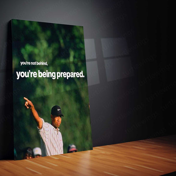 Tiger Woods – “You’re Being Prepared” Metal Poster | Golf Mindset x Mental Toughness Wall Art