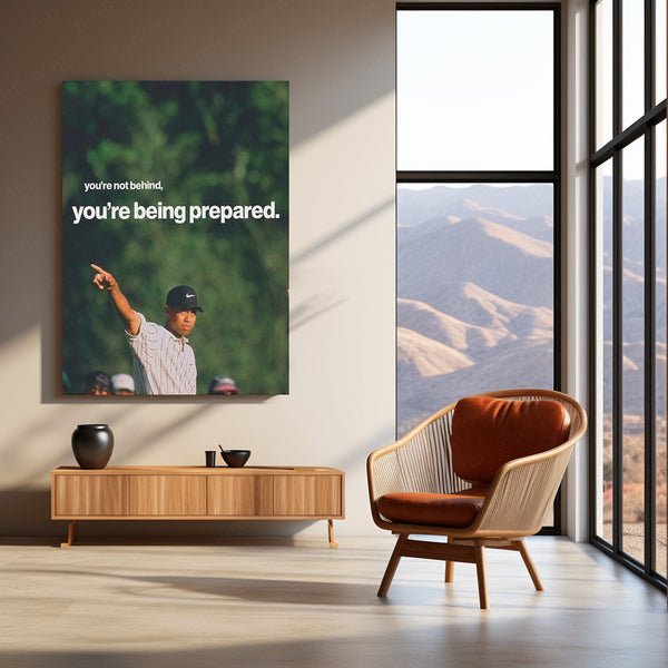 Tiger Woods – “You’re Being Prepared” Metal Poster | Golf Mindset x Mental Toughness Wall Art