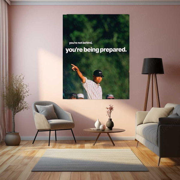 Tiger Woods – “You’re Being Prepared” Metal Poster | Golf Mindset x Mental Toughness Wall Art