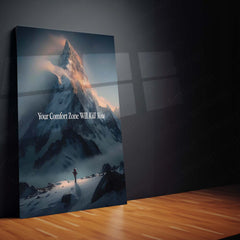 Quote Metal Poster | Your Comfort Zone Will Kill You – Mountain Ascent Metal Frame Growth, Discipline & Relentless Progress Wall Art | High-Impact Motivation Metal Poster