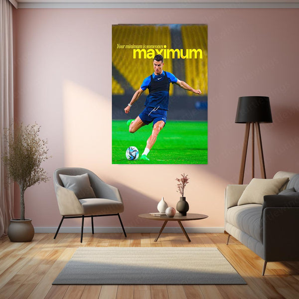Your Minimum is Someone’s Maximum – Cristiano Ronaldo in Action | Elite Mindset Metal Frame | Football Motivation Wall Art