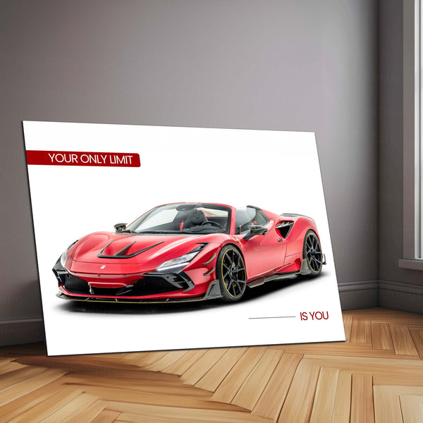 Your Only Limit Is You – Ferrari F8 Spider Metal Poster | Motivational Supercar Wall Art