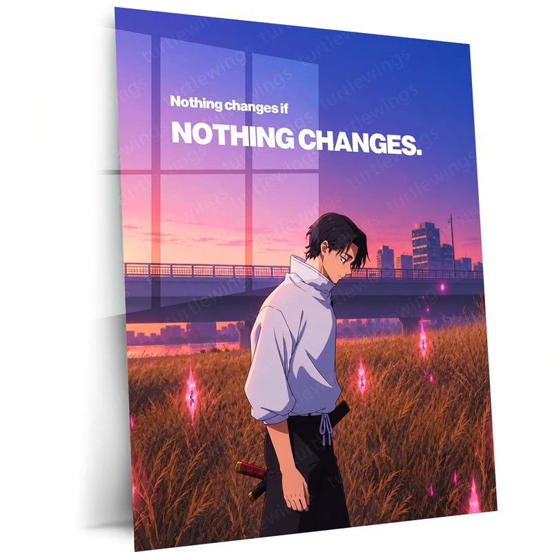 Anime Metal Poster | Yuta Okkotsu “Nothing Changes If Nothing Changes” Metal Poster | Jujutsu Kaisen Motivational Anime Wall Art | Self Growth & Action Mindset Metal Print