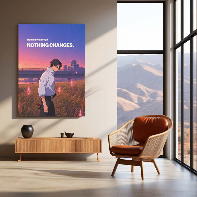 Anime Metal Poster | Yuta Okkotsu “Nothing Changes If Nothing Changes” Metal Poster | Jujutsu Kaisen Motivational Anime Wall Art | Self Growth & Action Mindset Metal Print