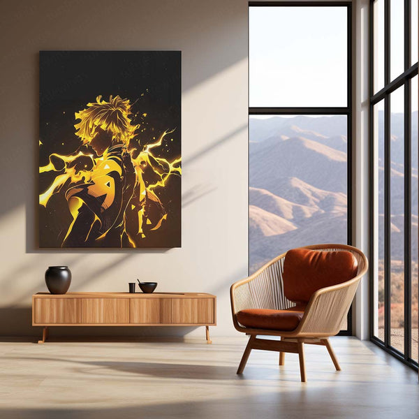 Anime Metal Poster | Zenitsu Agatsuma – Lightning Breathing Form Metal Poster | Demon Slayer Anime Wall Frame