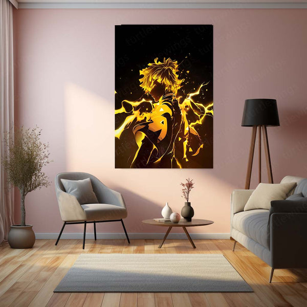 Anime Metal Poster | Zenitsu Agatsuma – Lightning Breathing Form Metal Poster | Demon Slayer Anime Wall Frame