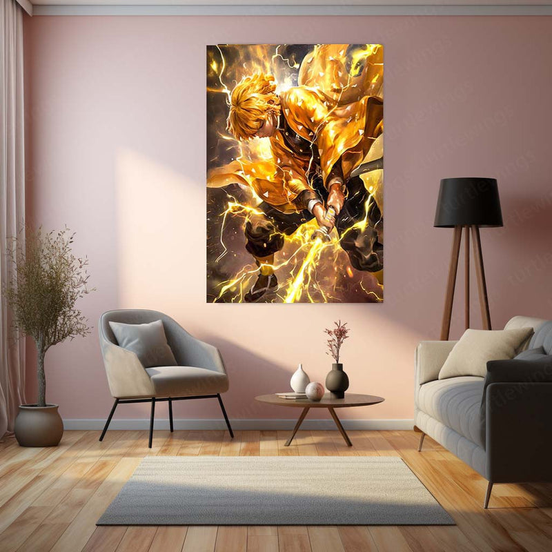 Anime Metal Poster | Zenitsu Agatsuma – Demon Slayer Metal Poster | Thunder Breathing Anime Wall Frame