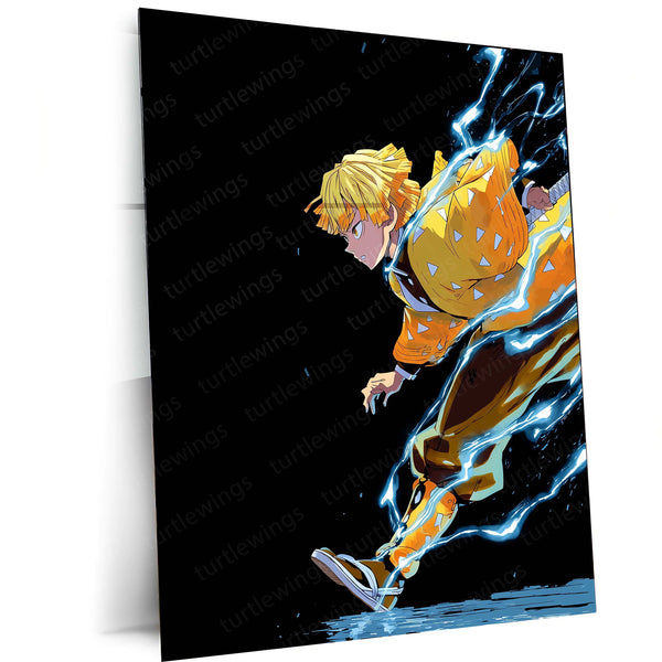 Zenitsu with Thunder Breathing – Demon Slayer Metal Frame | Anime Action Poster | Striking Lightning Wall Art