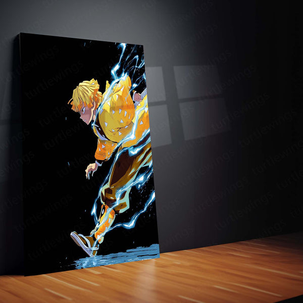 Zenitsu with Thunder Breathing – Demon Slayer Metal Frame | Anime Action Poster | Striking Lightning Wall Art