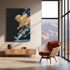 Zenitsu with Thunder Breathing – Demon Slayer Metal Frame | Anime Action Poster | Striking Lightning Wall Art