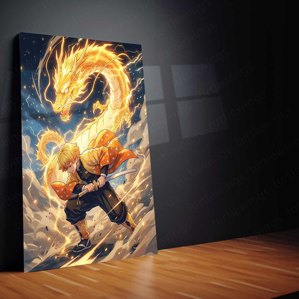 Anime Metal Poster | Zenitsu Agatsuma Thunder Dragon Metal Poster | Demon Slayer Anime Wall Art | Premium Aluminum Print
