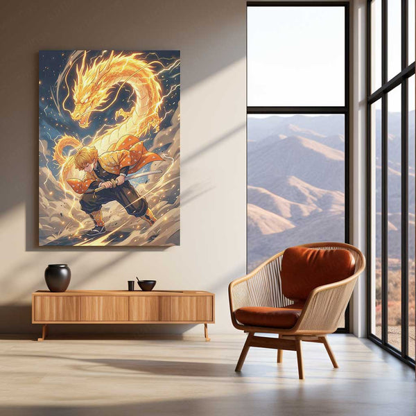 Anime Metal Poster | Zenitsu Agatsuma Thunder Dragon Metal Poster | Demon Slayer Anime Wall Art | Premium Aluminum Print