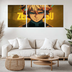 Anime Metal Poster Set of 3 | Demon Slayer | Zenitsu Thunder Breathing Triptych Wall Art