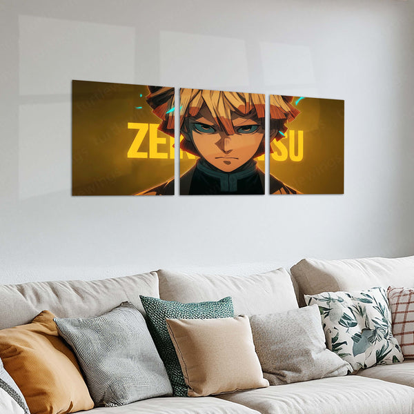 Anime Metal Poster Set of 3 | Demon Slayer | Zenitsu Thunder Breathing Triptych Wall Art