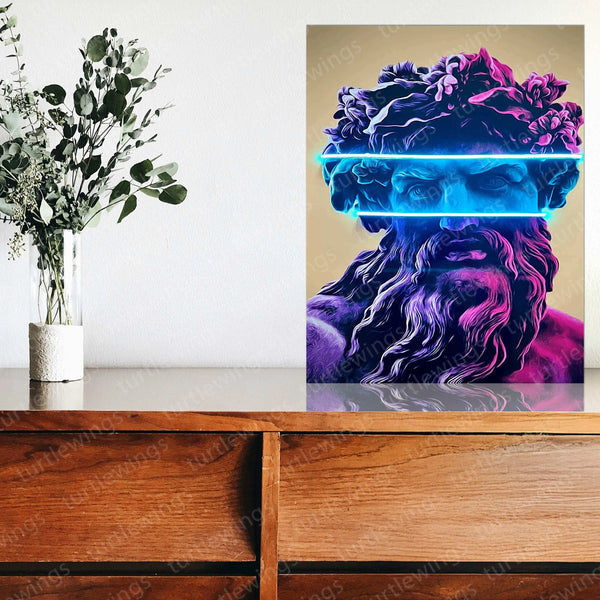 Zeus Pop Blue Neon LED Metal Frame â The King of Gods in Vibrant Light - TURTLEWINGS 