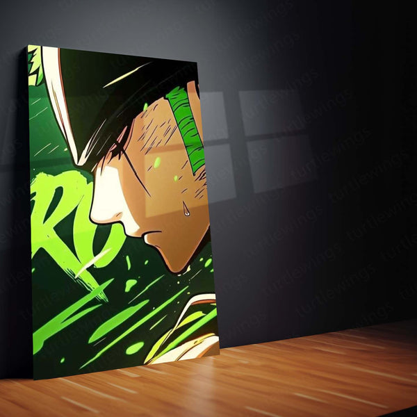 Anime Metal Poster Set of 3 | One Piece | Zoro Green Swordsman Triptych Wall Art – product image 4