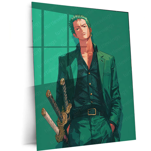Anime Metal Poster | Roronoa Zoro – Swordmaster Metal Poster | One Piece Anime Wall Frame | Three-Sword Style Art 01