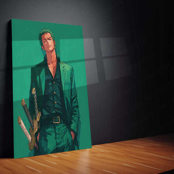 Anime Metal Poster | Roronoa Zoro – Swordmaster Metal Poster | One Piece Anime Wall Frame | Three-Sword Style Art 01
