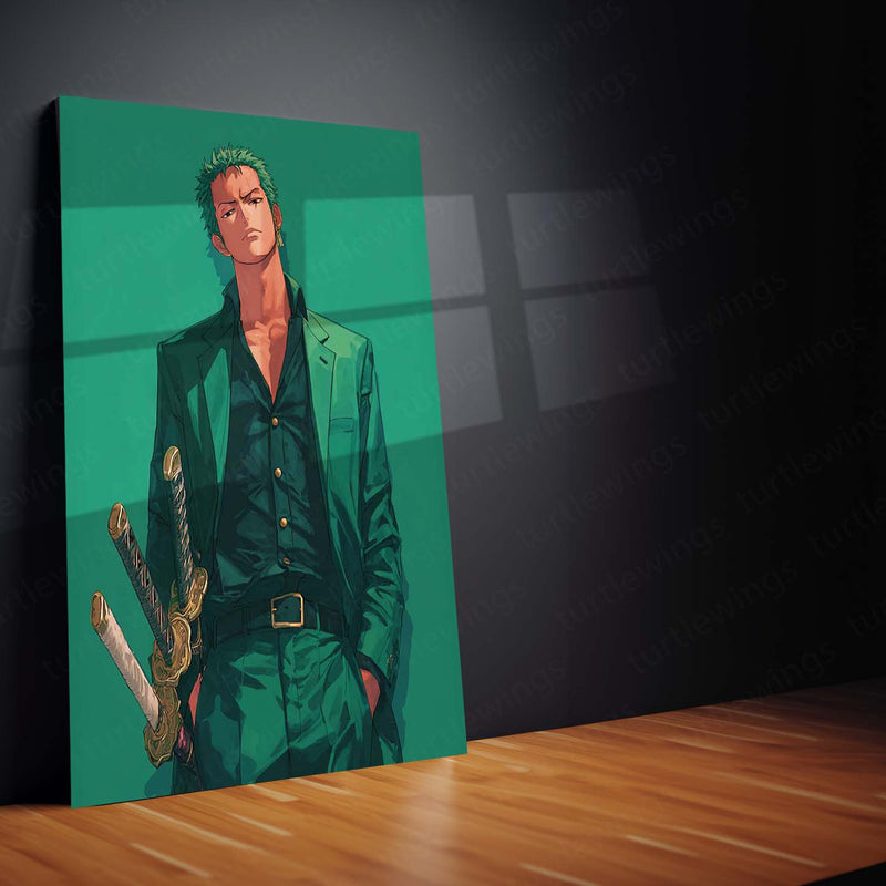 Anime Metal Poster | Roronoa Zoro – Swordmaster Metal Poster | One Piece Anime Wall Frame | Three-Sword Style Art 01