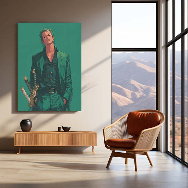 Anime Metal Poster | Roronoa Zoro – Swordmaster Metal Poster | One Piece Anime Wall Frame | Three-Sword Style Art 01