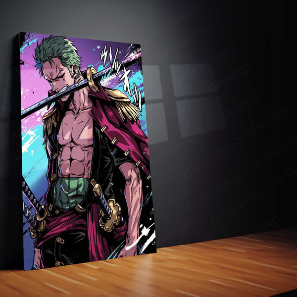 Anime Metal Poster | Zoro Power – Three Sword Style Metal Poster | Roronoa Zoro One Piece Wall Frame