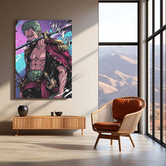 Anime Metal Poster | Zoro Power – Three Sword Style Metal Poster | Roronoa Zoro One Piece Wall Frame