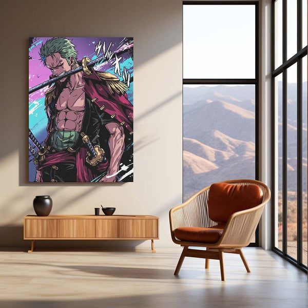 Anime Metal Poster | Zoro Power – Three Sword Style Metal Poster | Roronoa Zoro One Piece Wall Frame