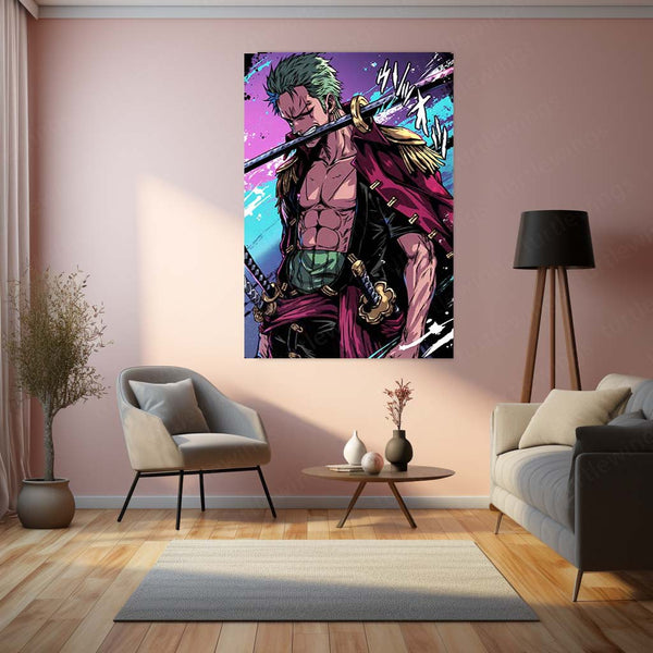 Anime Metal Poster | Zoro Power – Three Sword Style Metal Poster | Roronoa Zoro One Piece Wall Frame