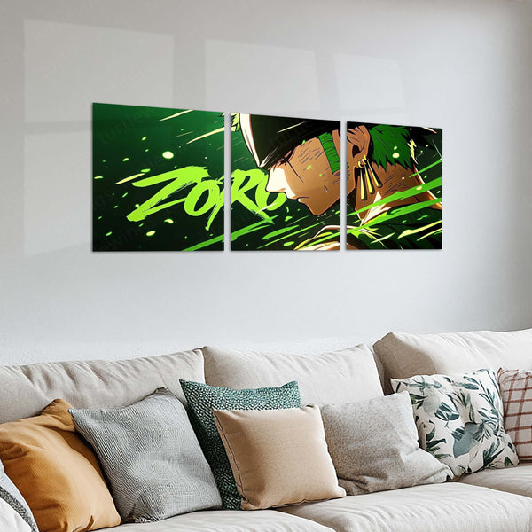 Anime Metal Poster Set of 3 | One Piece | Zoro Green Swordsman Triptych Wall Art – product image 2
