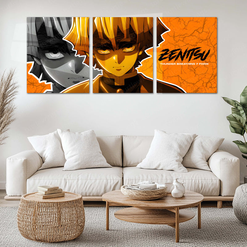 Anime Metal Poster Set of 3 | Zenitsu Agatsuma Thunder Breathing 7th Form Triptych Wall Art