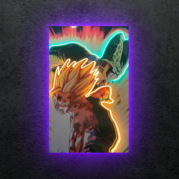 Saiyan Power Neon LED Frame | Anime Battle Wall Art  Epic Transformation Energy Design by TurtleWings