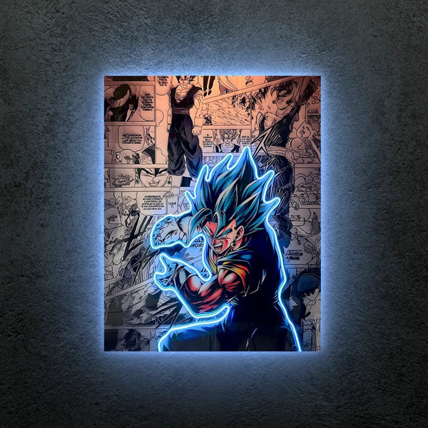 Dragon Ball Z Neon LED Frame | Super Saiyan Blue Warrior Wall Art | Anime Power Decor