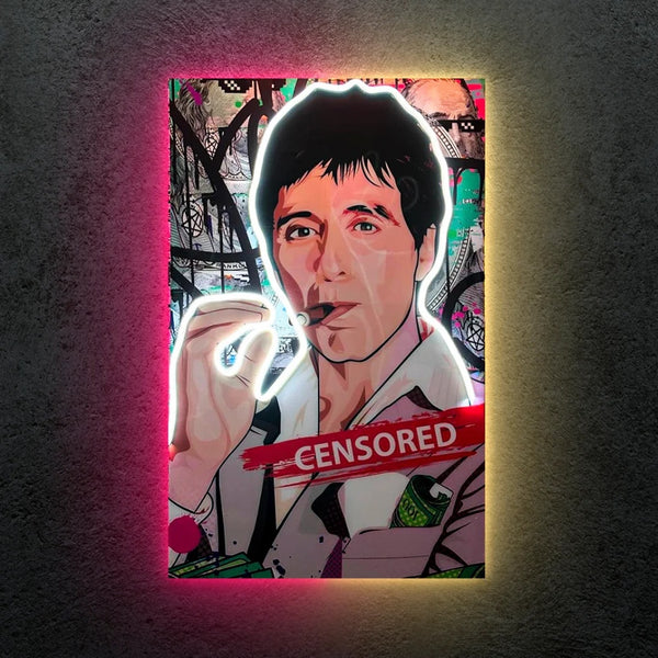 Scarface Neon LED Frame | Tony Montana Wall Art | Mafia Attitude Decor
