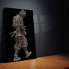 Anime Metal Poster | Tech Samurai – Cybernetic Warrior with Japanese Calligraphy Metal Poster | Futuristic Wall Frame